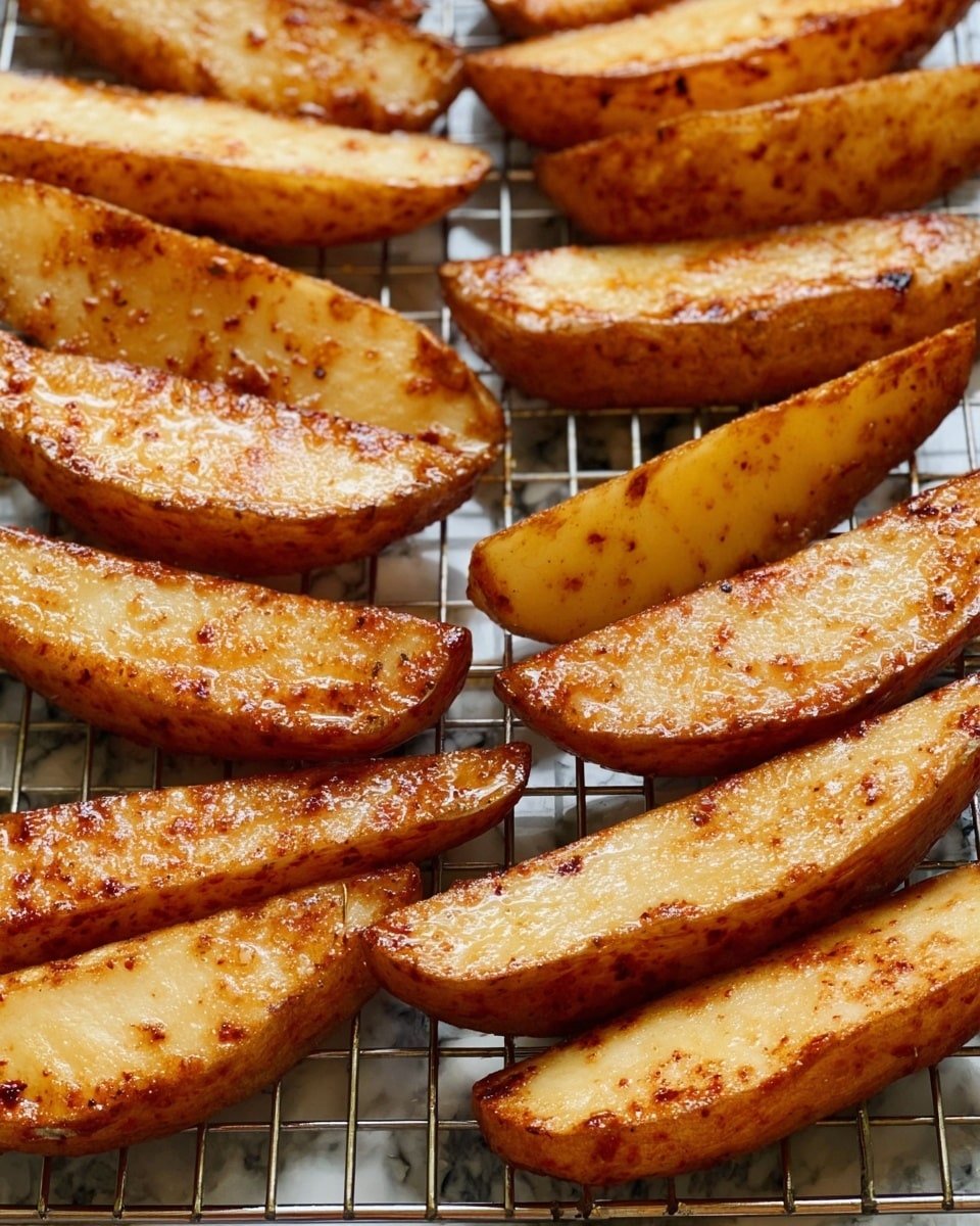 Buffalo Seasoned Potato Wedges Recipe - Recipe Image – Buffalo seasoned potato wedges, spicy baked potato wedges, easy buffalo potato wedges, crispy buffalo wedges, game day potato snacks